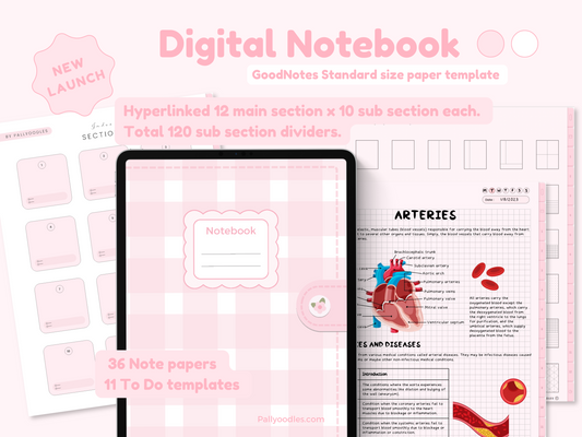 Portrait Digital Notebook with Tabs, Goodnotes Notebook, Student Notebook, Digital Notebooks, Digital Notes Templates, Notability Notebook