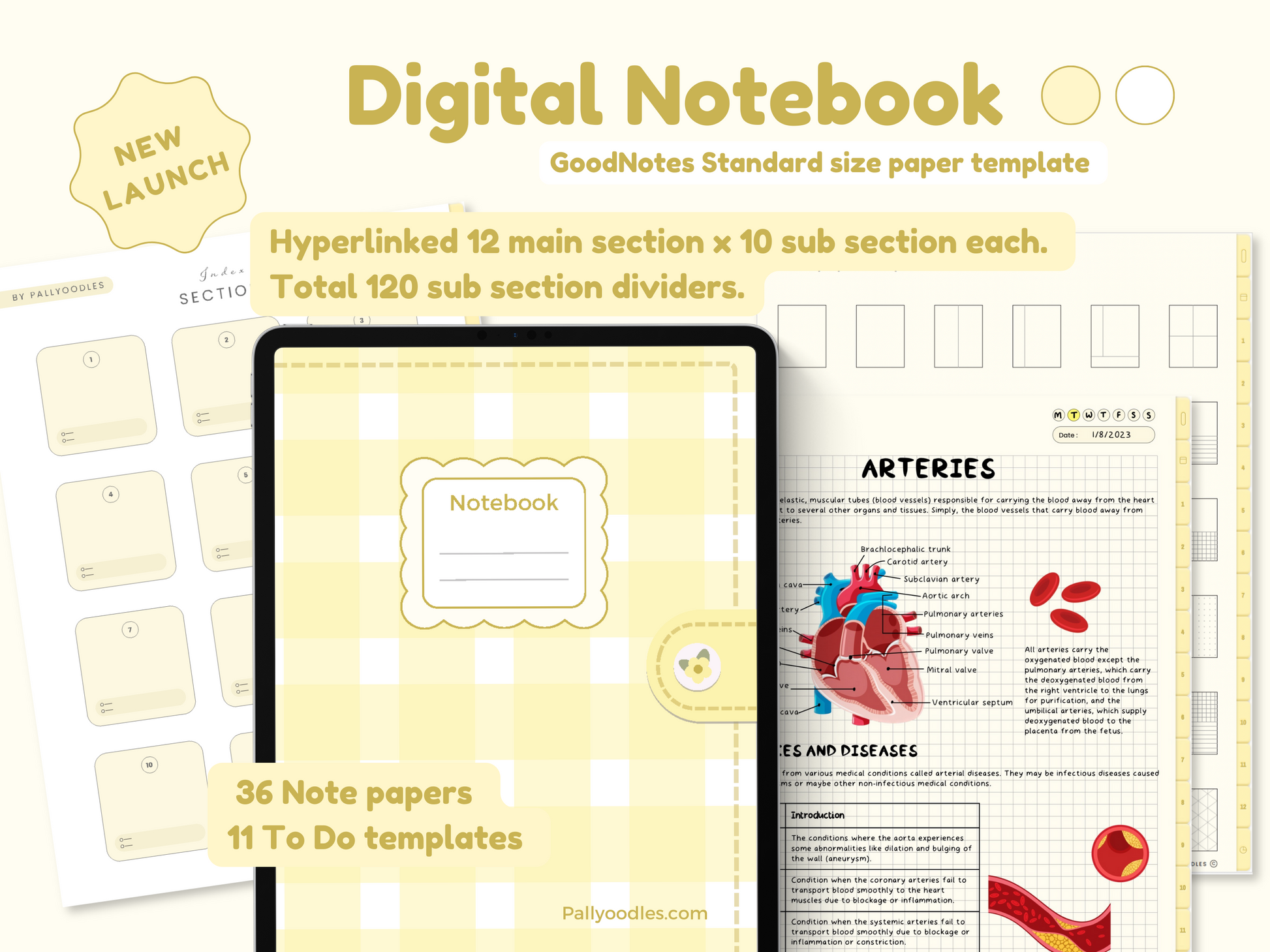 Portrait Digital Notebook with Tabs, Goodnotes Notebook, Student Notebook, Digital Notebooks, Digital Notes Templates, Notability Notebook