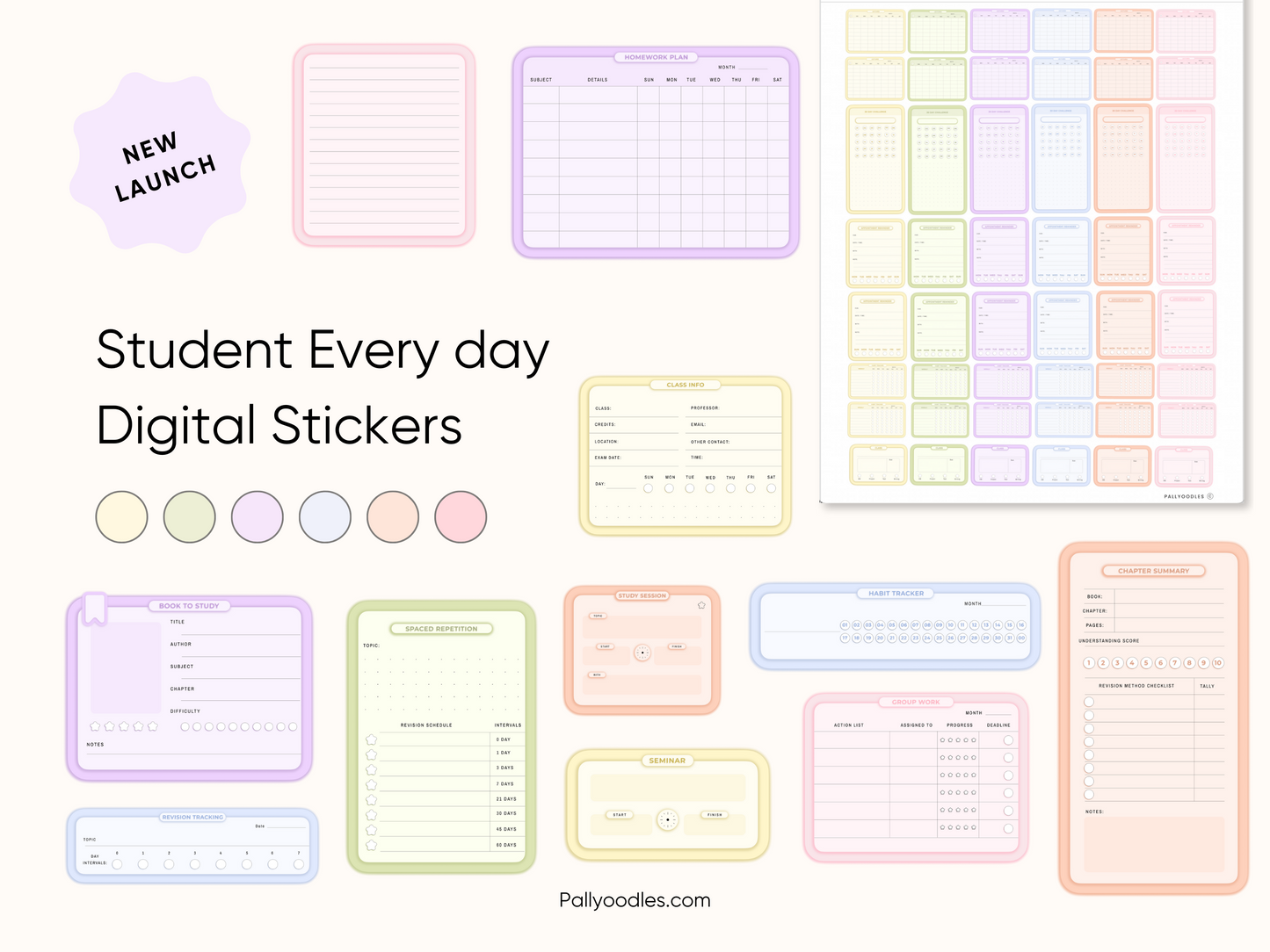 Student Digital Stickers - 6 Pastel Colors